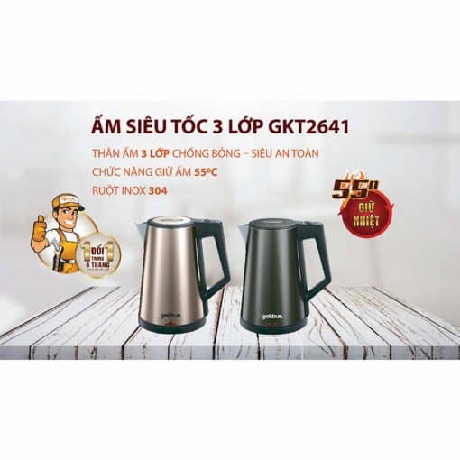 Goldsun Ấm siêu tốc 3 lớp GKT2641BK